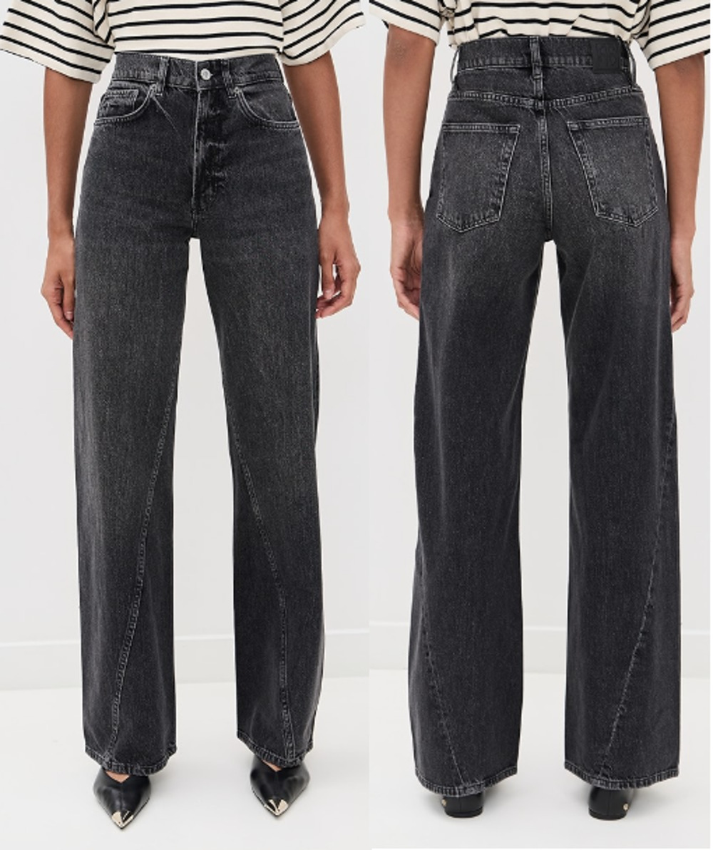 Anine Bing Brie High Waisted Denim Wide Leg Jeans Washed Black Women's Size 27